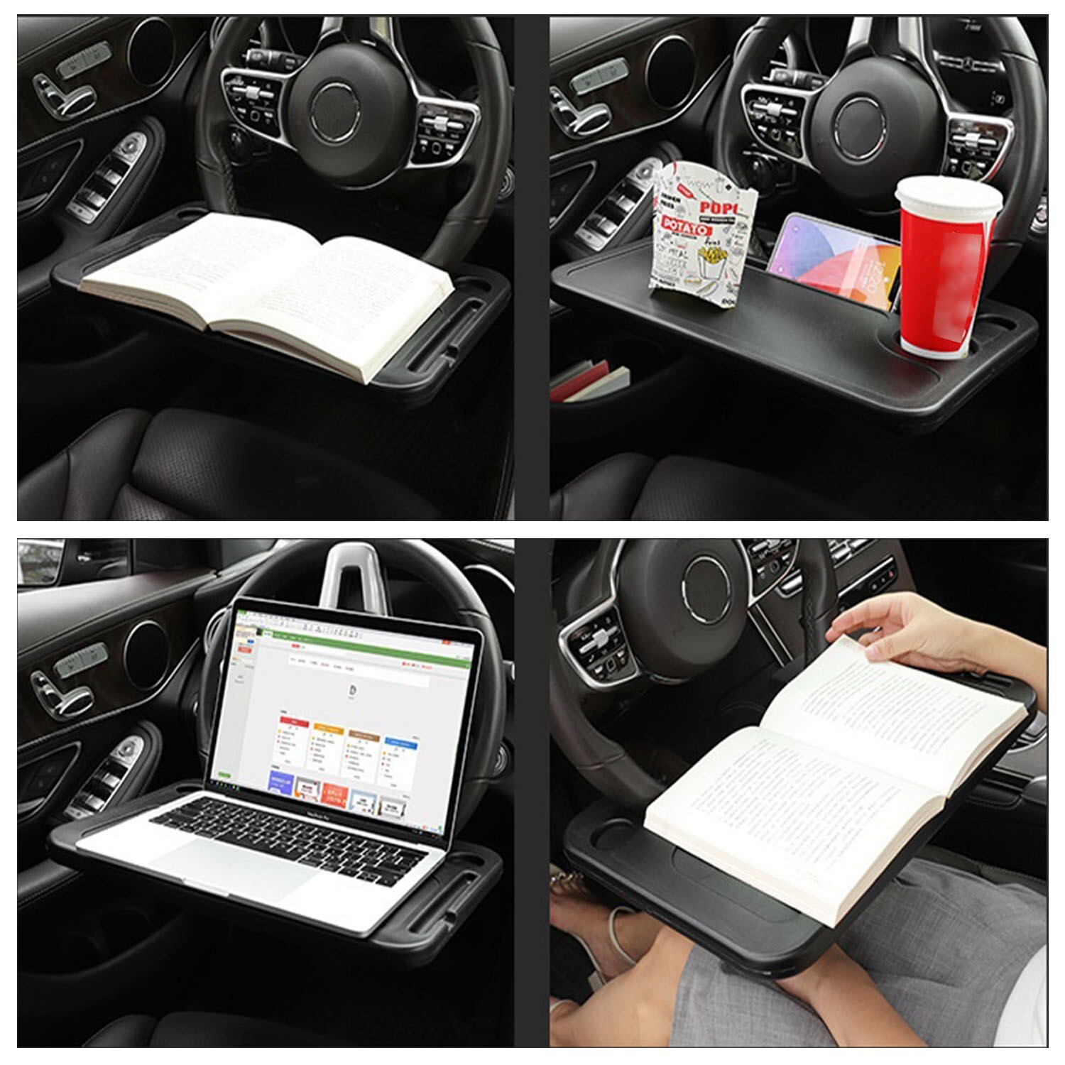 Car Steering Wheel Tray Desk Two Sided For Laptop Drink Food Work Table Holder