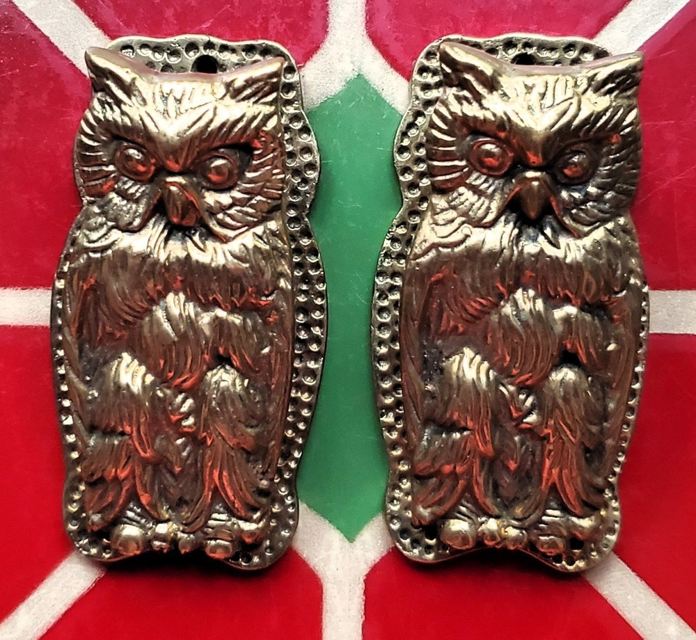 VINTAGE 2 SOLID BRASS OWL DESK CLIPS / PAPER CLIPS ~ TAIWAN ~ FREE SHIPPING