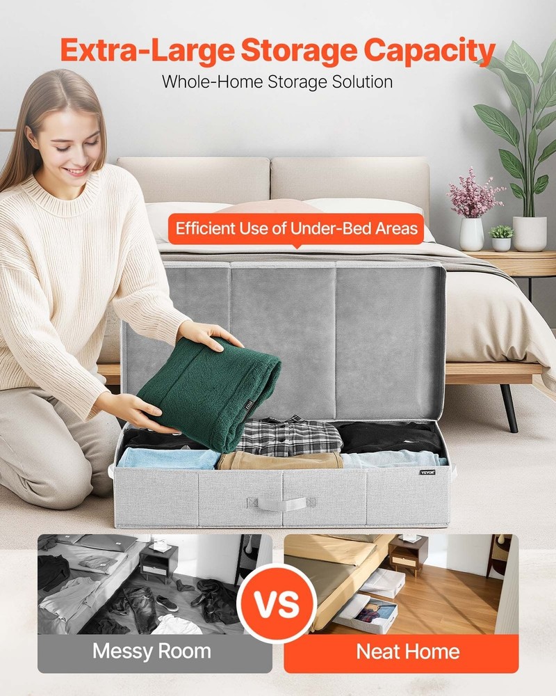 Spacious Underbed Storage Bin 48L 31.7x15.9x6.1in Double Layer Construction