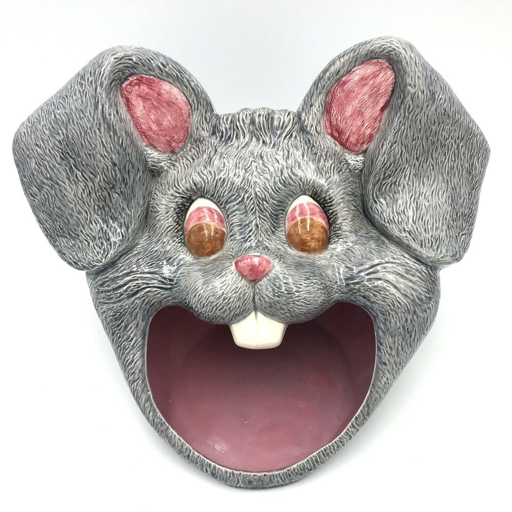 Crazy Rabbit Face Head Easter Dish Bowl Planter Server 9"