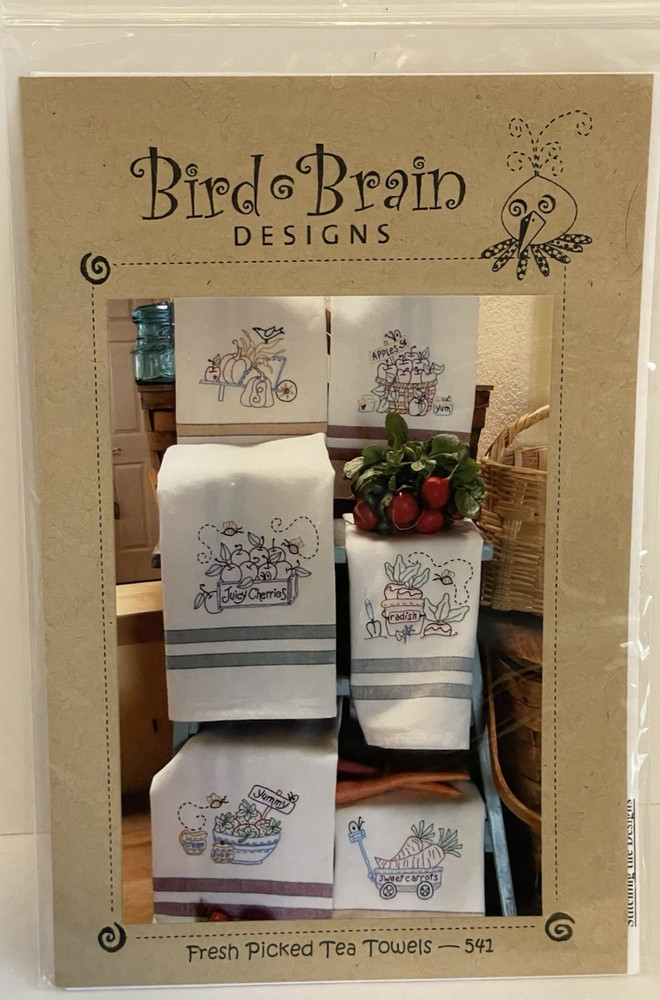Bird Brain Traceable Embroidery Pattern Fresh Picked Tea Towel Spring Summer