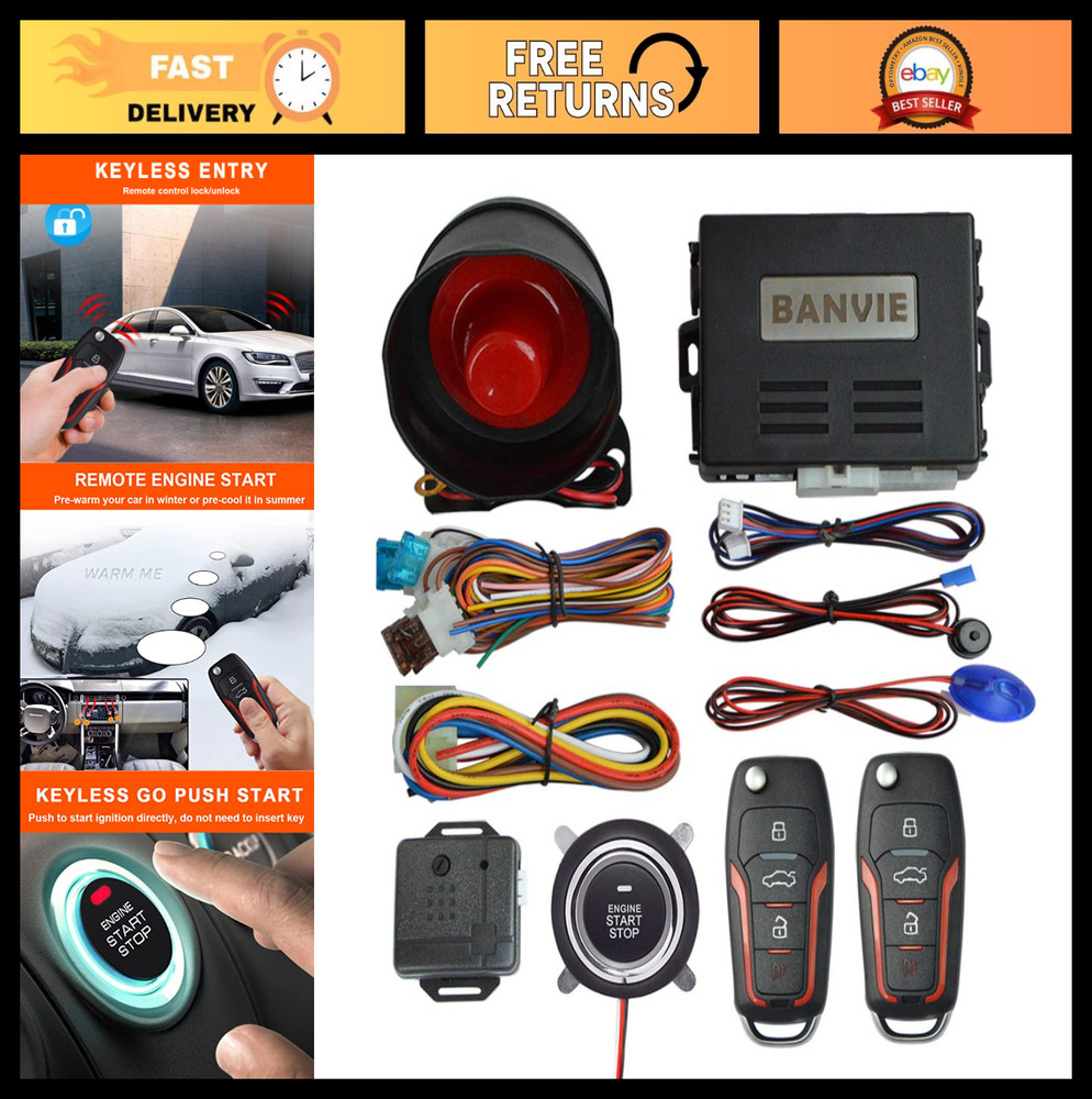 Keyless Entry Security Alarm System + Remote Start + Push to Start Ignition Kit