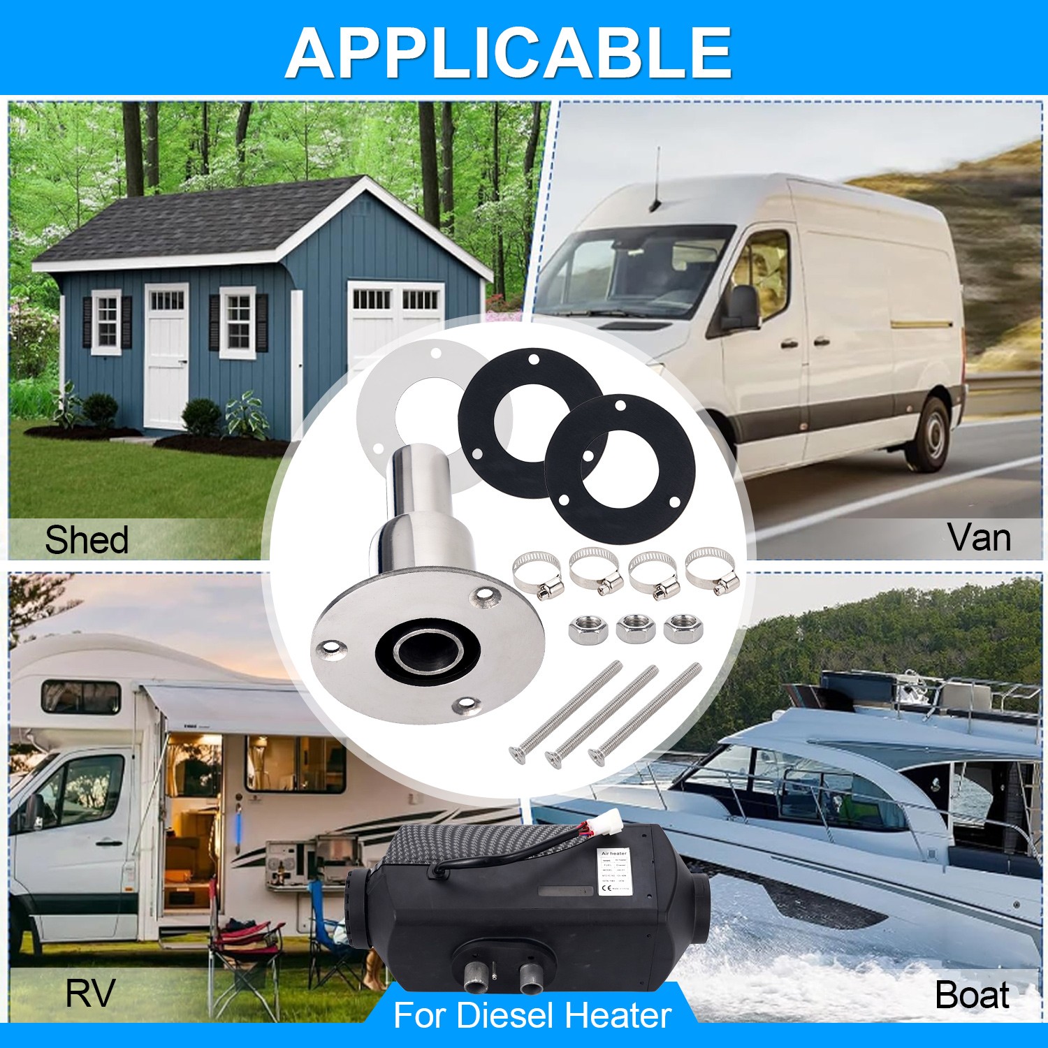 Thru Hull Exhaust Fitting 24mm 316 Stainless Steel For Diesel Parking Heaters US