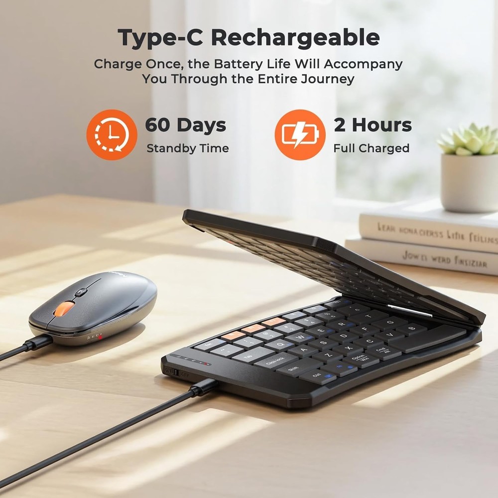 Foldable Ergonomic Keyboard and DPI Adjustable Mouse - PC/Mac/Android/iOS - Lock