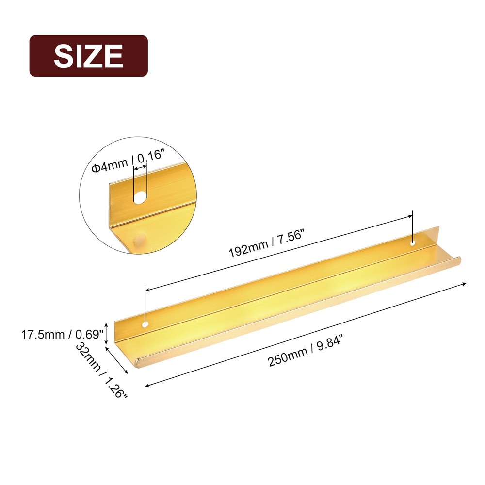 Cabinet Edge Finger Pull, 3pcs 250mm / 9.84" Hidden Cabinet Pulls, Gold