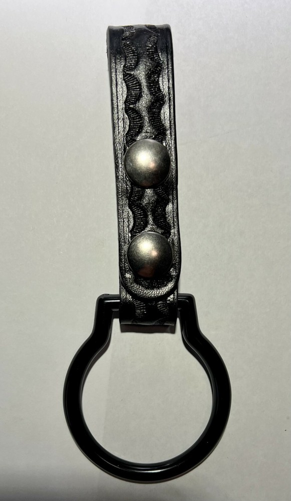 HWC Black Leather Basketweave C D Cell Flashlight Holder Ring 2.25"