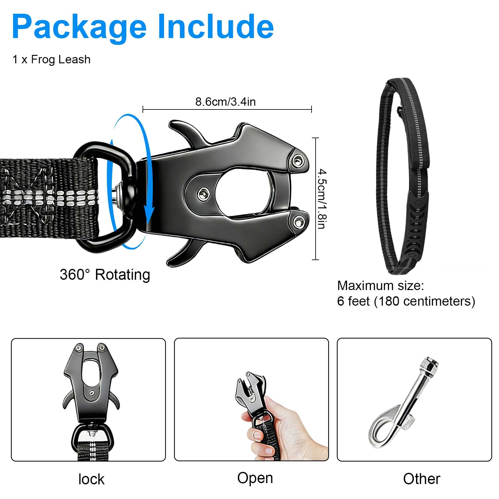 Heavy Duty 4 in 1 Bungee Dog Leash 6ft Reflective Traffic Control Seat Belt Clip