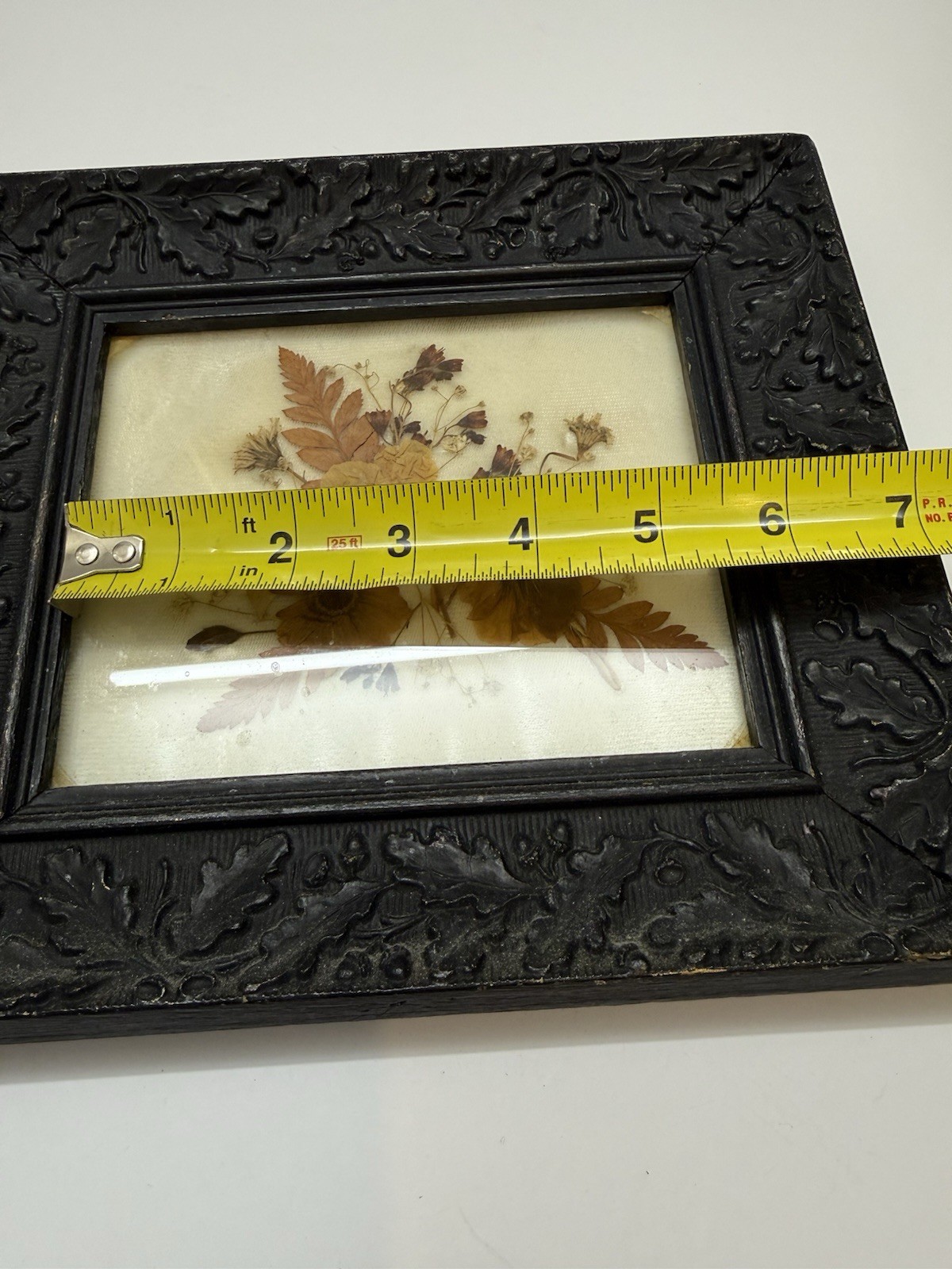 Vintage Dried Pressed Flowers Art Black Ornate Wall Hanging Frame