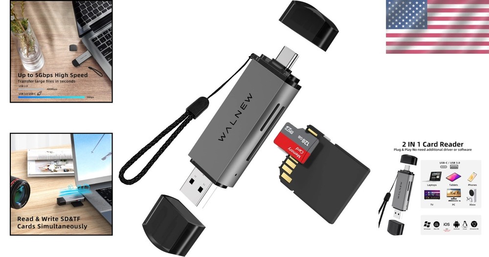 Versatile USB 3.0 & USB-C SD Card Reader with Aluminum Shell - Plug and Play