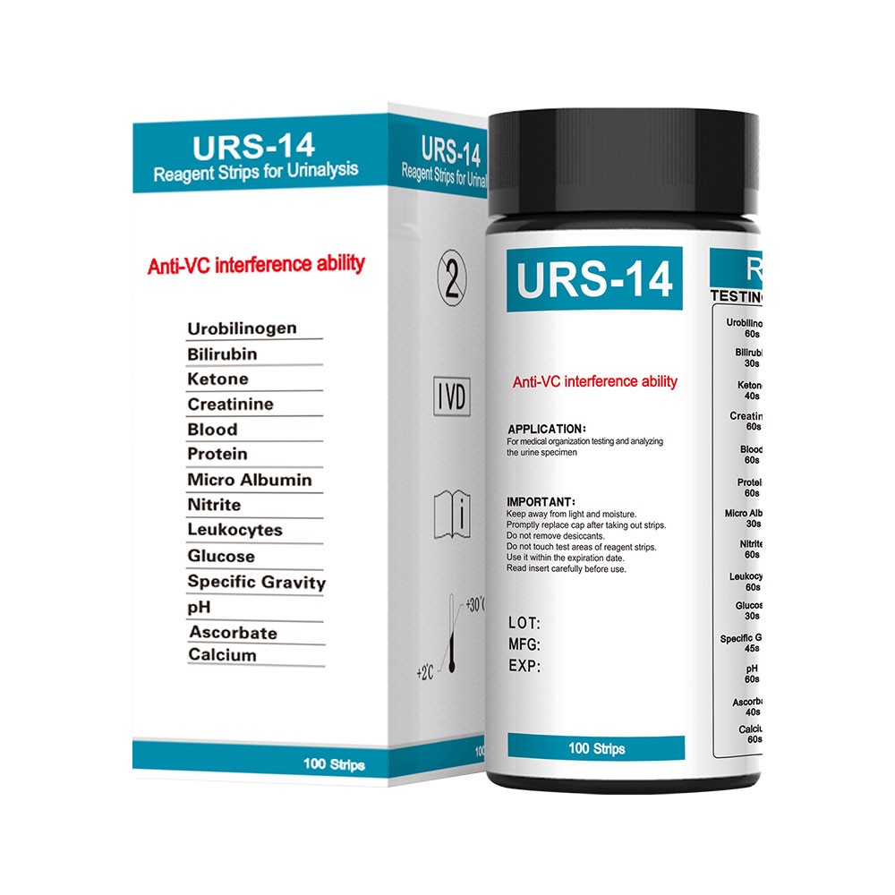 Convenient 100 Strips/Box Accurate Urinalysis 14Parameter Urine PH Test Strips