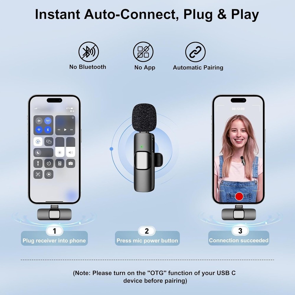 Mini Wireless Lavalier Mic for Content Creators - Clip-On with Mute Function
