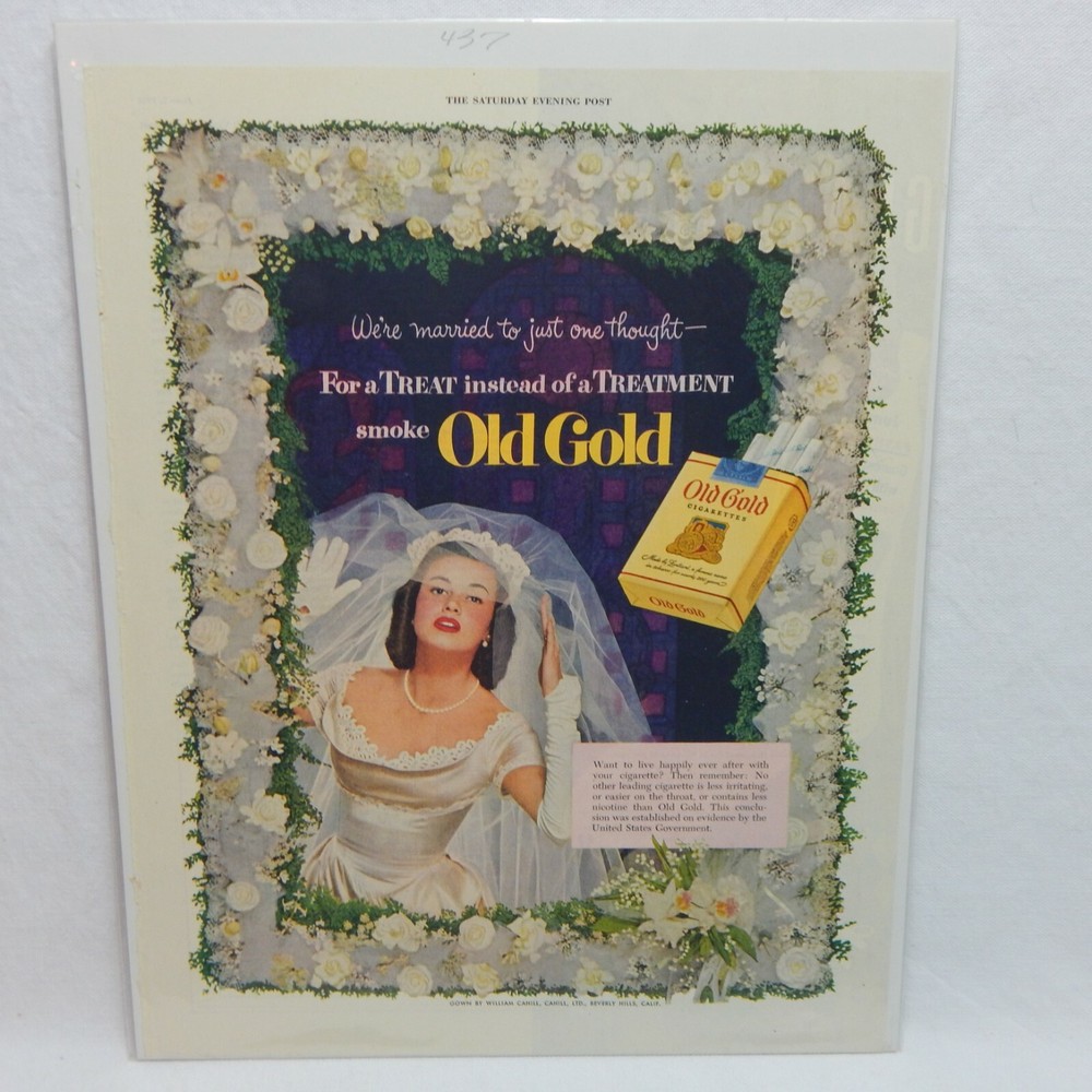 1952 OLD GOLD CIGARETTES P. LORILLARD COMPANY ADVERTISEMENT