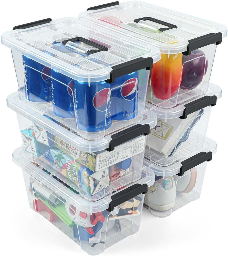 Plastic Storage Bins W/ Lids 6 Pack Storage Organizer 7 Quart Stackable Storage