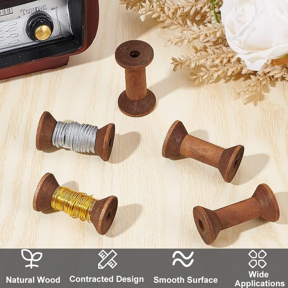 20Pcs Antique Wooden Empty Spools, 1.57"/ 40Mm Empty Thread Spools Woo