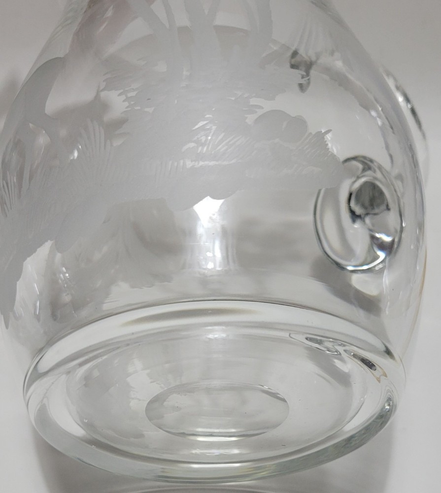 Etched Elk In Forest Crystal Pitcher