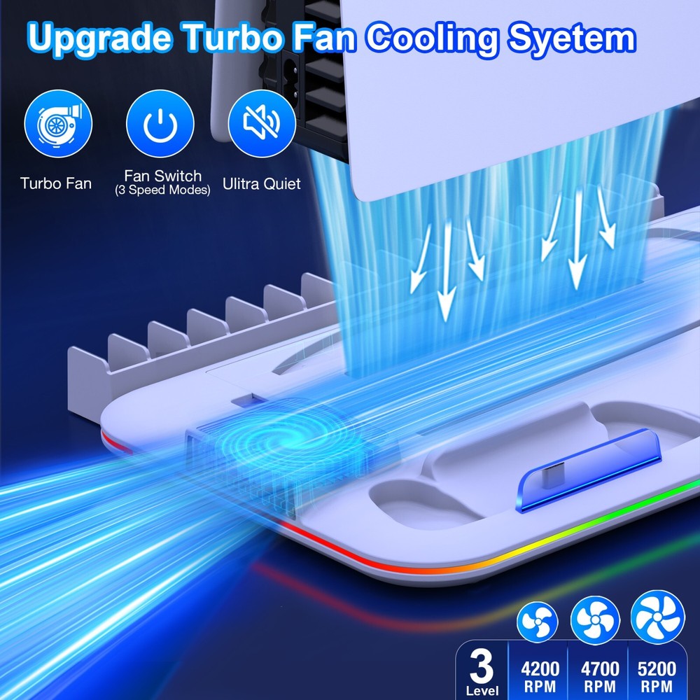 PS5 Slim Controller Charger Stand Cooling Fan for PS5 Disc&Digital Editions