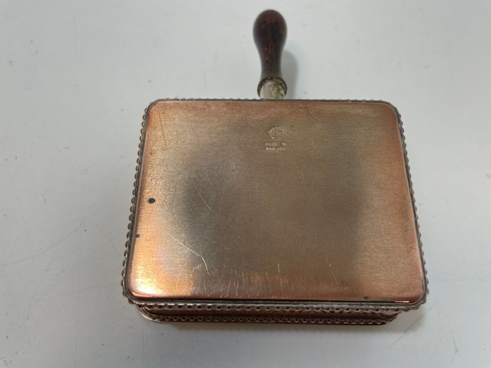 Silver Plate Rectangular Box Crumb Tray with Handle Engraved Artwork Vintage