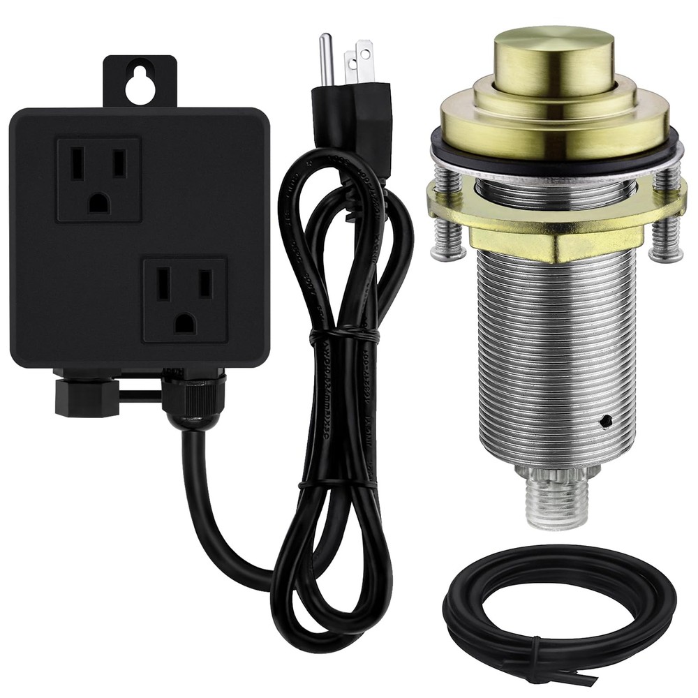 SinkTop Air Switch Kit with Long Button (Full Brass) for Garbage Brass Gold