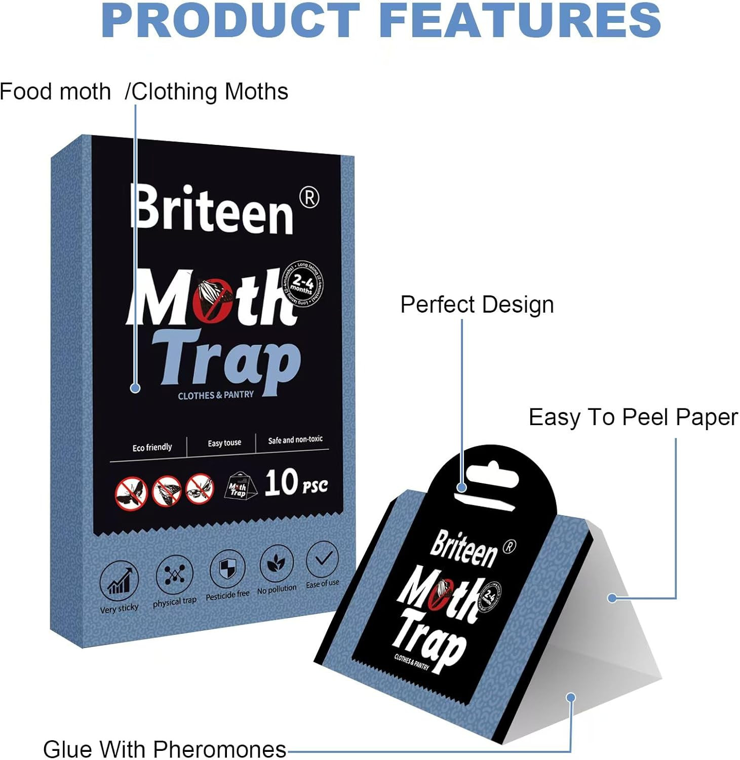 10 Pack Pantry Moth Traps Safe and Effective for Food and Clothing- Glue Traps w