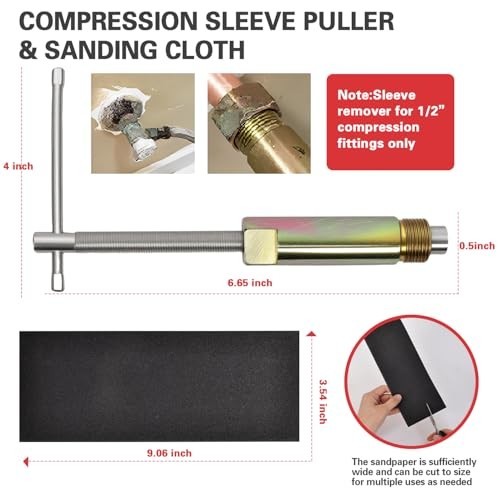 6-Piece Plumbing Tool Set - Angle Stop Wrench, Compression Sleeve Puller, Sandpa