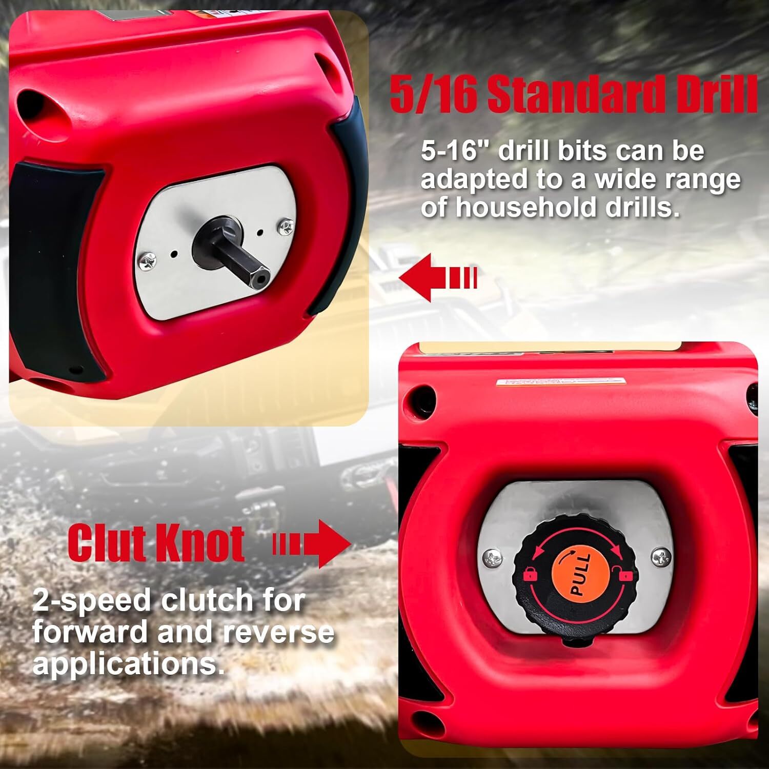 Portable Drill Winch 1000LBS,Drill Powered Winch with Alloy Steel Wire Rope 40FT