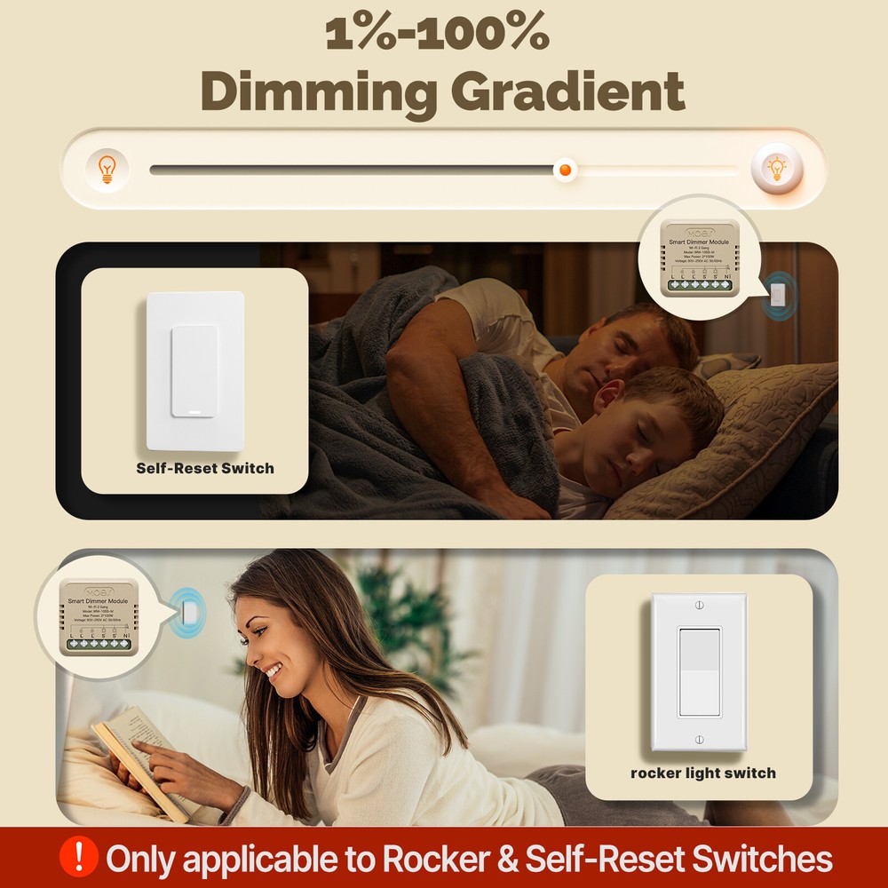 MOES WiFi Mini Smart Wall Light Dimmer Switch Module 3Way Alexa Google APP Timer