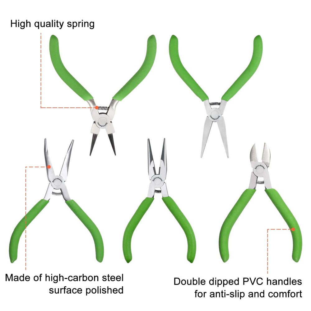 Mini Pliers Set with Case - 5pcs Including Flat, Round, Bent, Diagonal, Long ...