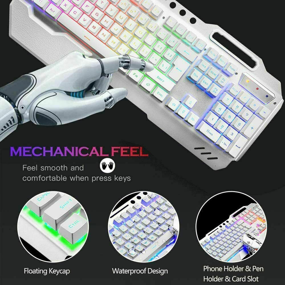 Full size Wireless Gaming Keyboard Mouse and Bluetooth Headset Set RGB Light PC