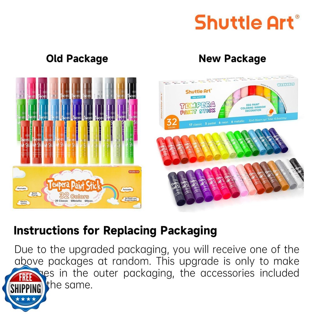 Shuttle Art Tempera Paint Sticks, 32 Colors Solid Tempera Paint f
