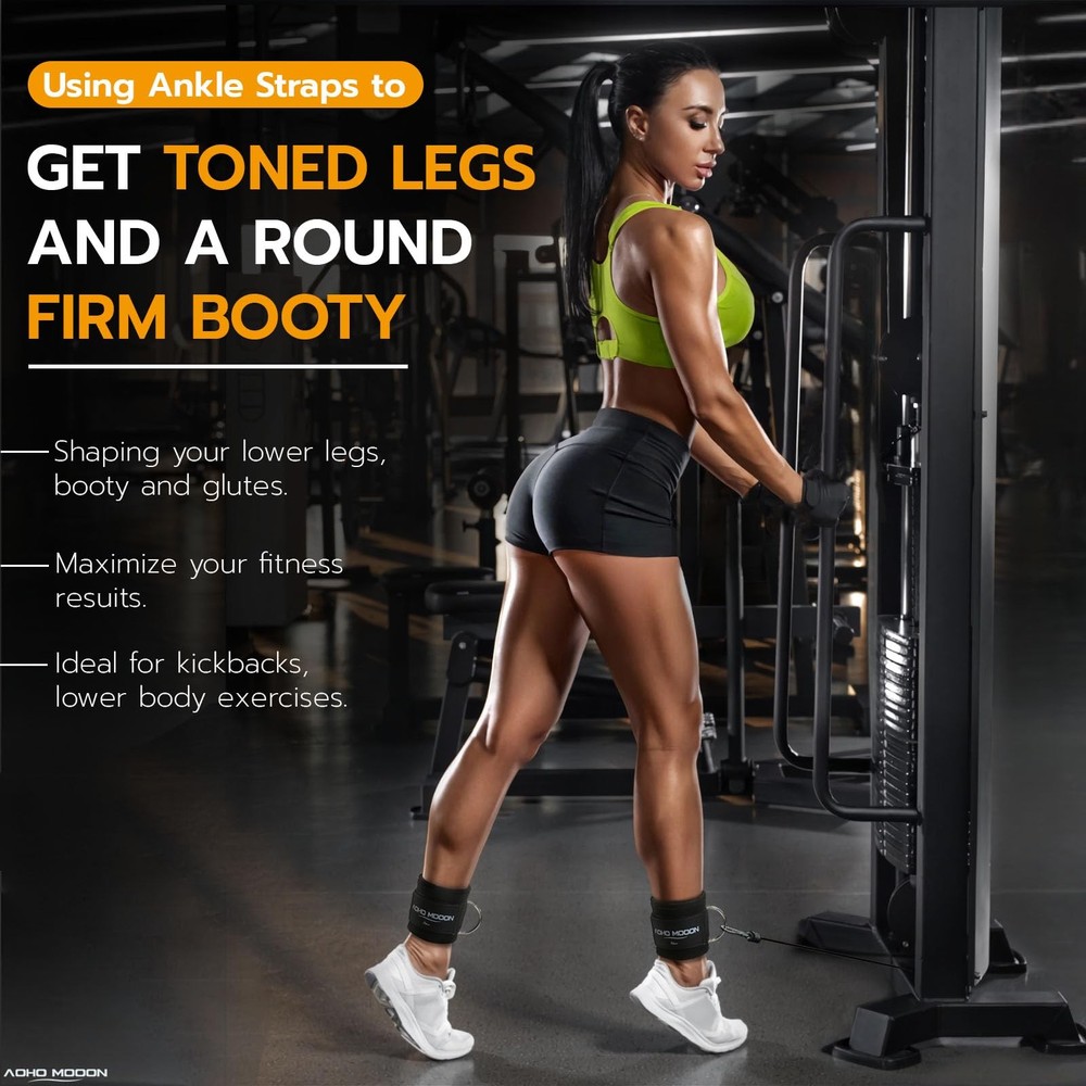 AOHO MOOON Pair Comfortable Adjustable Ankle Straps for Cable Pair, Black