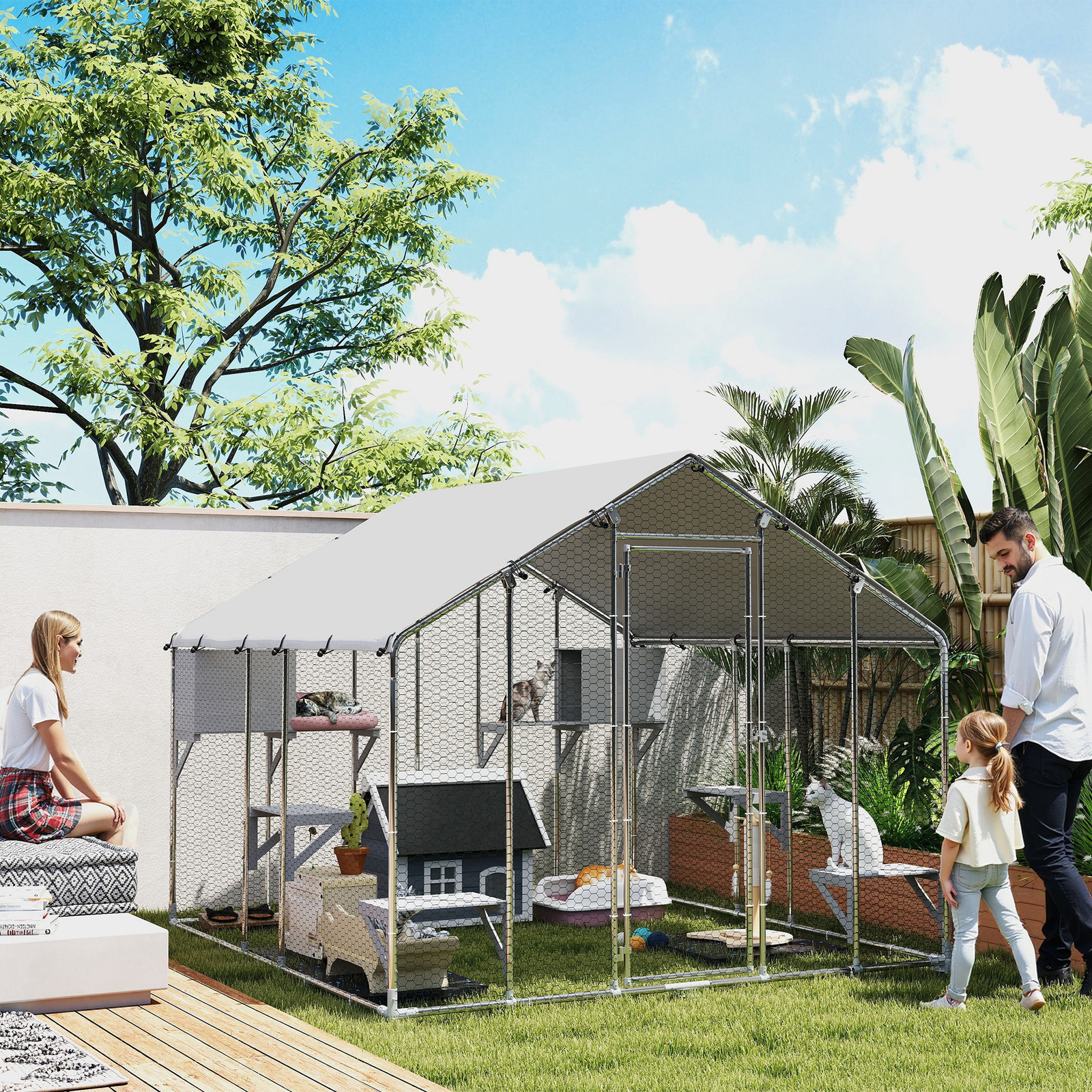 PawHut 94.5" Extra Large Catio, Outdoor Cat Enclosure with Waterproof Cover