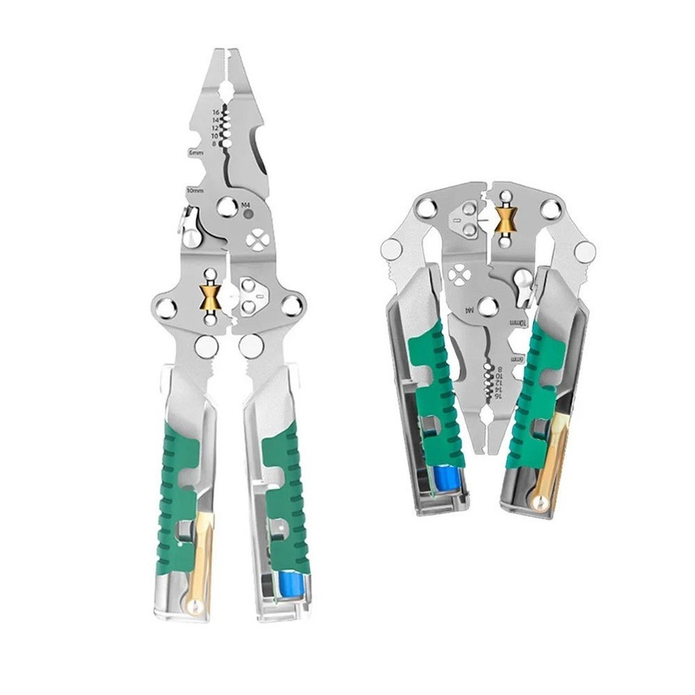 Compact Foldable Wire Stripper Pliers with Crimping Cutting and Voltage Testing