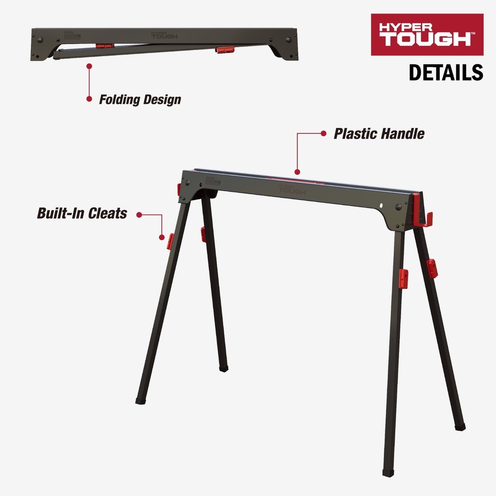 NIB 100% Hyper Tough Metal Sawhorse Foldable 450-lb Capacity Hyper Stack
