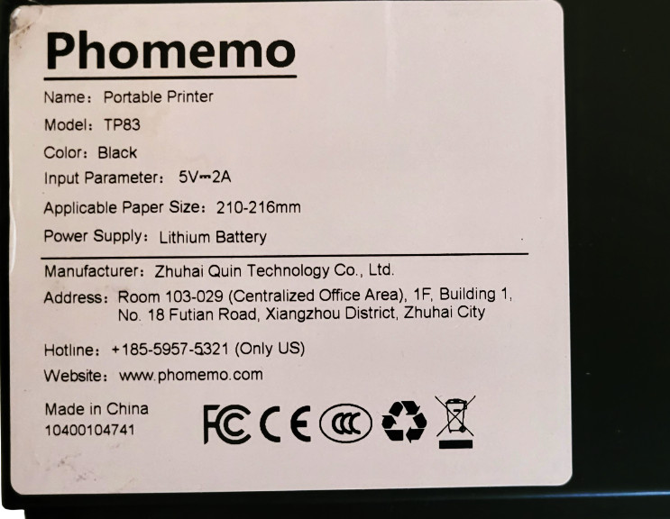 Phomemo Portable Printer TP83 Black New with Open Box See Description