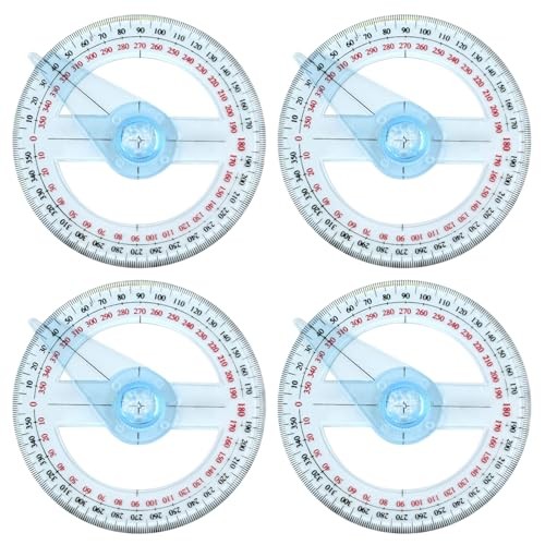 360-Degree Full-Circle Protractor (4-Pack) - Easy-to-Read Circular Protractor, M