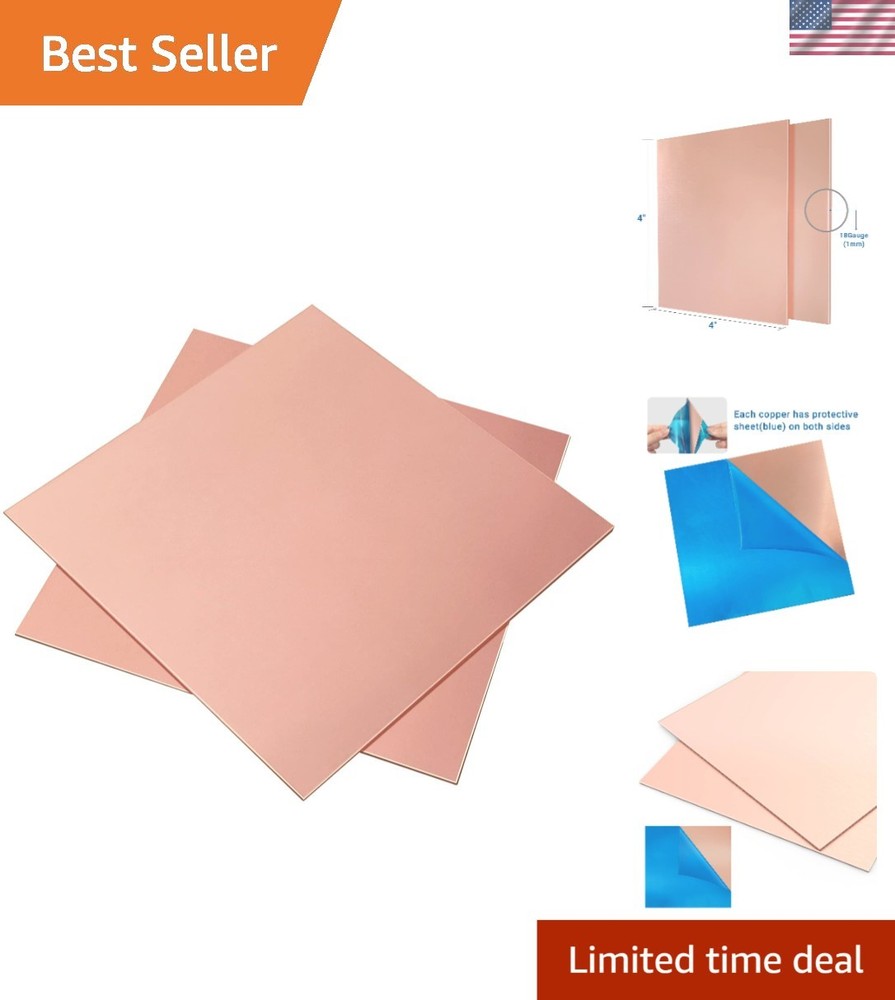4" x 4" Copper Sheets - 99.9% Pure, 18 Gauge for Creative Projects