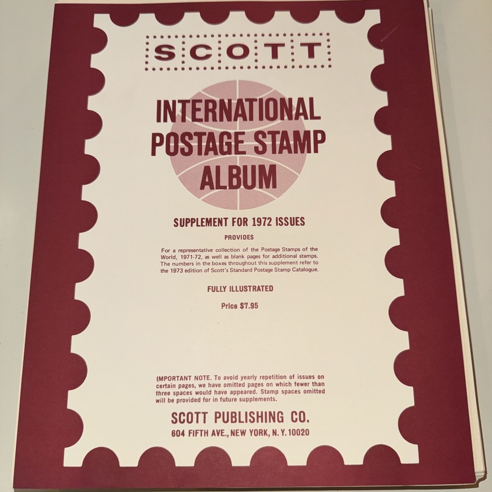 SCOTT INTERNATIONAL POSTAGE STAMP SUPPLEMENT FOR 1972 and Austria Belgium Stamps