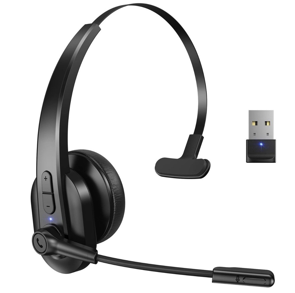 Bluetooth Headset with USB Dongle for Computer, Single-Ear Wireless Headset w...