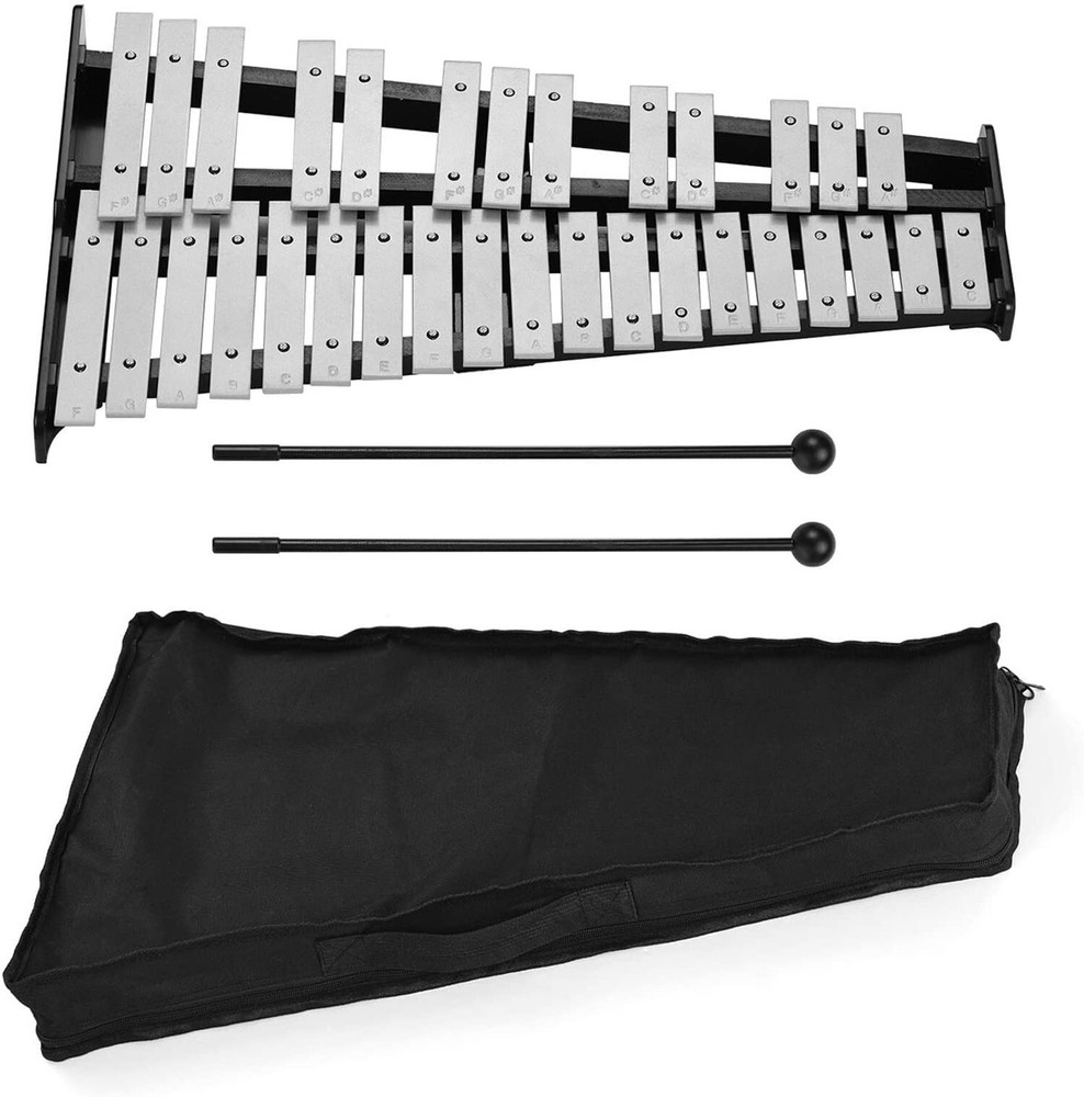 32 Note Glockenspiel Xylophone Percussion Kit with Height Adjustable Stand, D...