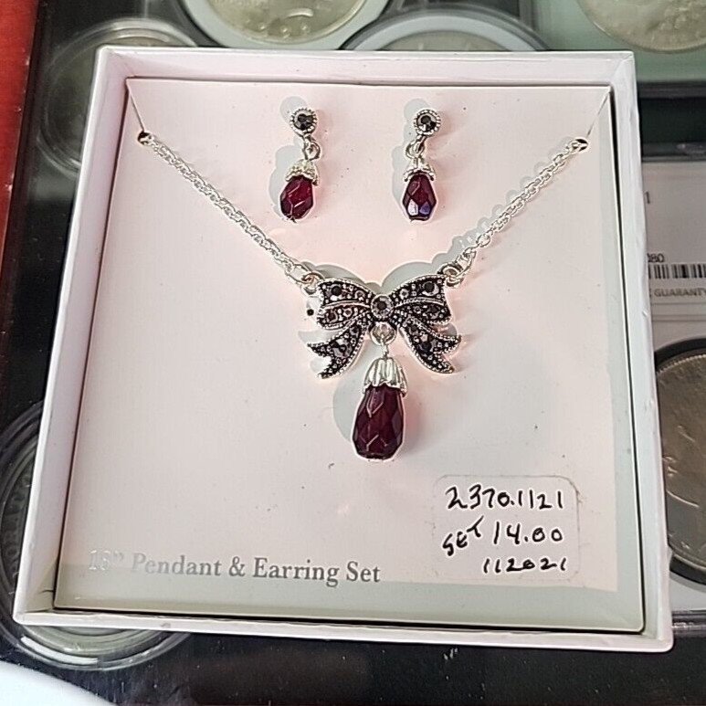 18” Pendent on Silve Plate Necklace with Stud Pierced Ear