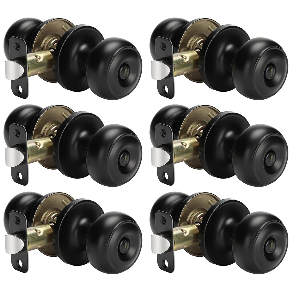6 Pack Matte Black Door Knobs Interior Privacy, Black Interior Door Knobs for...