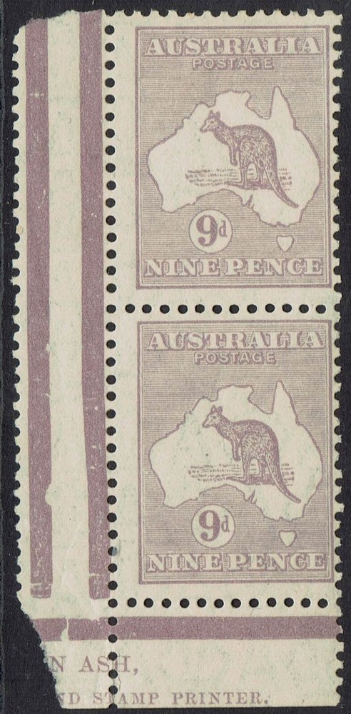 AUSTRALIA 1929 KANGAROO 9D PART IMPRINT PAIR */** SMALL MULTI WMK