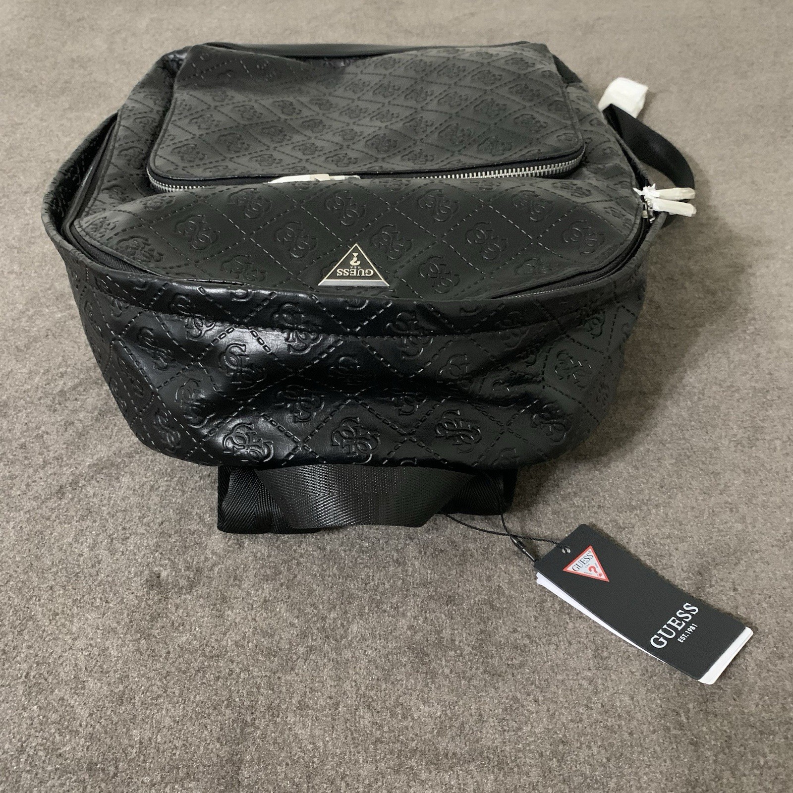 Guess Men's Milano Compact Backpack Solid Black Blaster Wash Embossed Logo