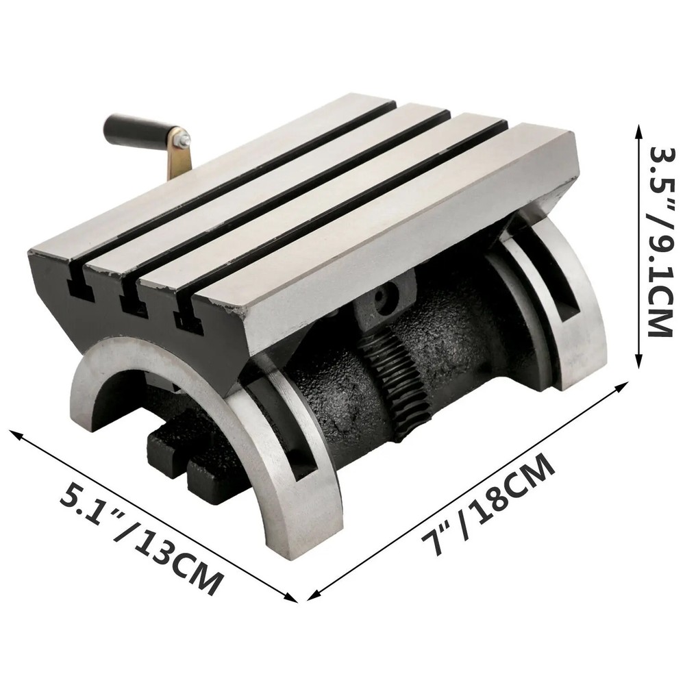 Tilting Milling Table Adjustable Rotary Worktable with 3 T-Slots & Crank Handle