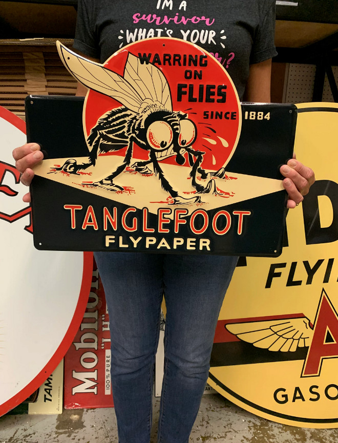 Antique Vintage Old Style Sign Tanglefoot Fly Paper Made USA