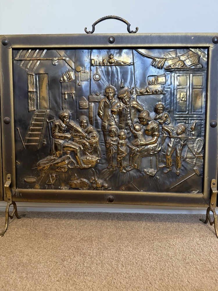 Three Panel Fire Screen Guard, Vintage Decor Fireplace Screen