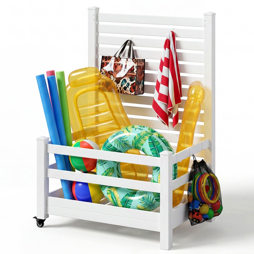 NAIZEA Pool Storage Bin with Wheels 45"Lx36"Wx71"H Pool Float Storage Organizer