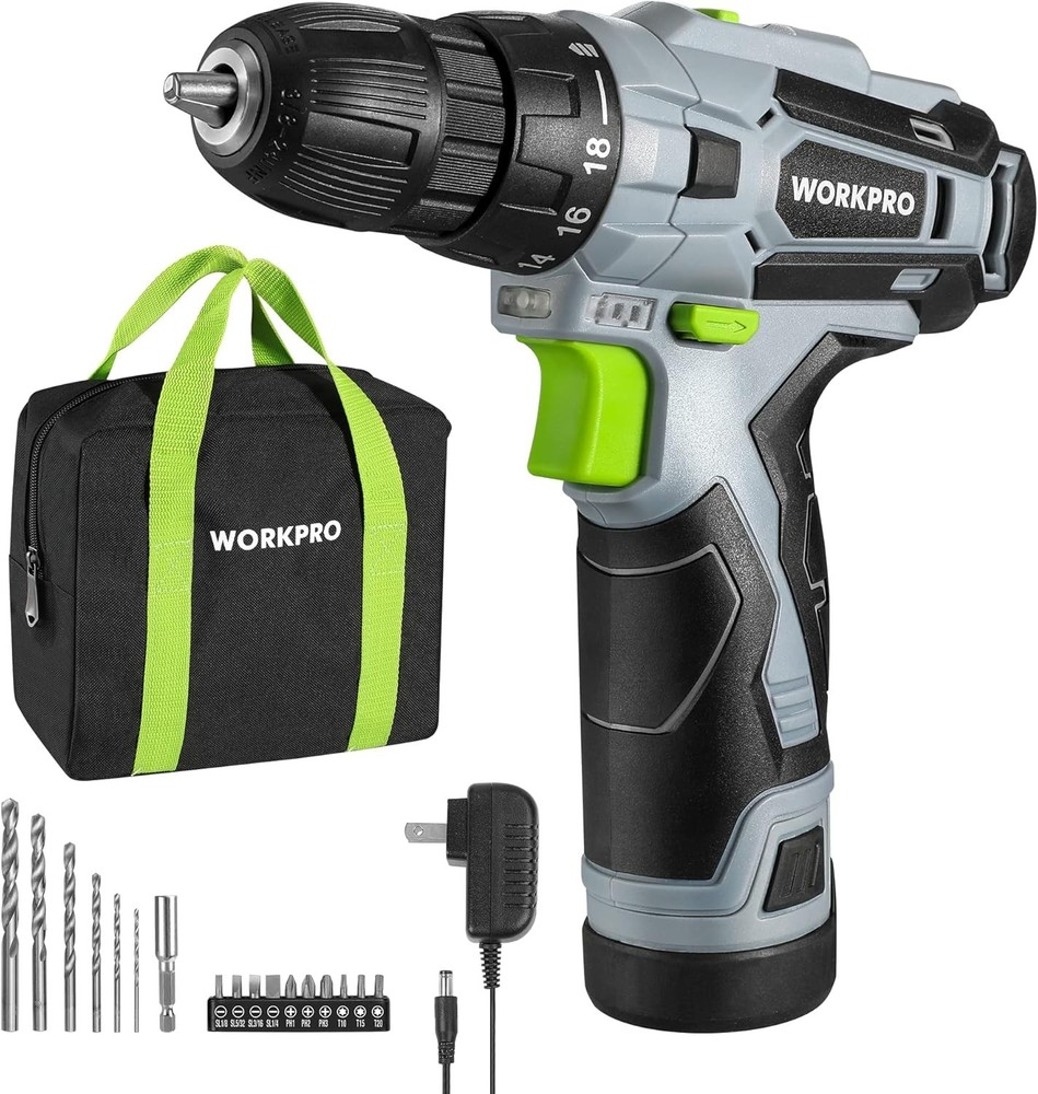 Cordless 12V Drill Driver Kit - Compact Electric Screwdriver for Home Projects
