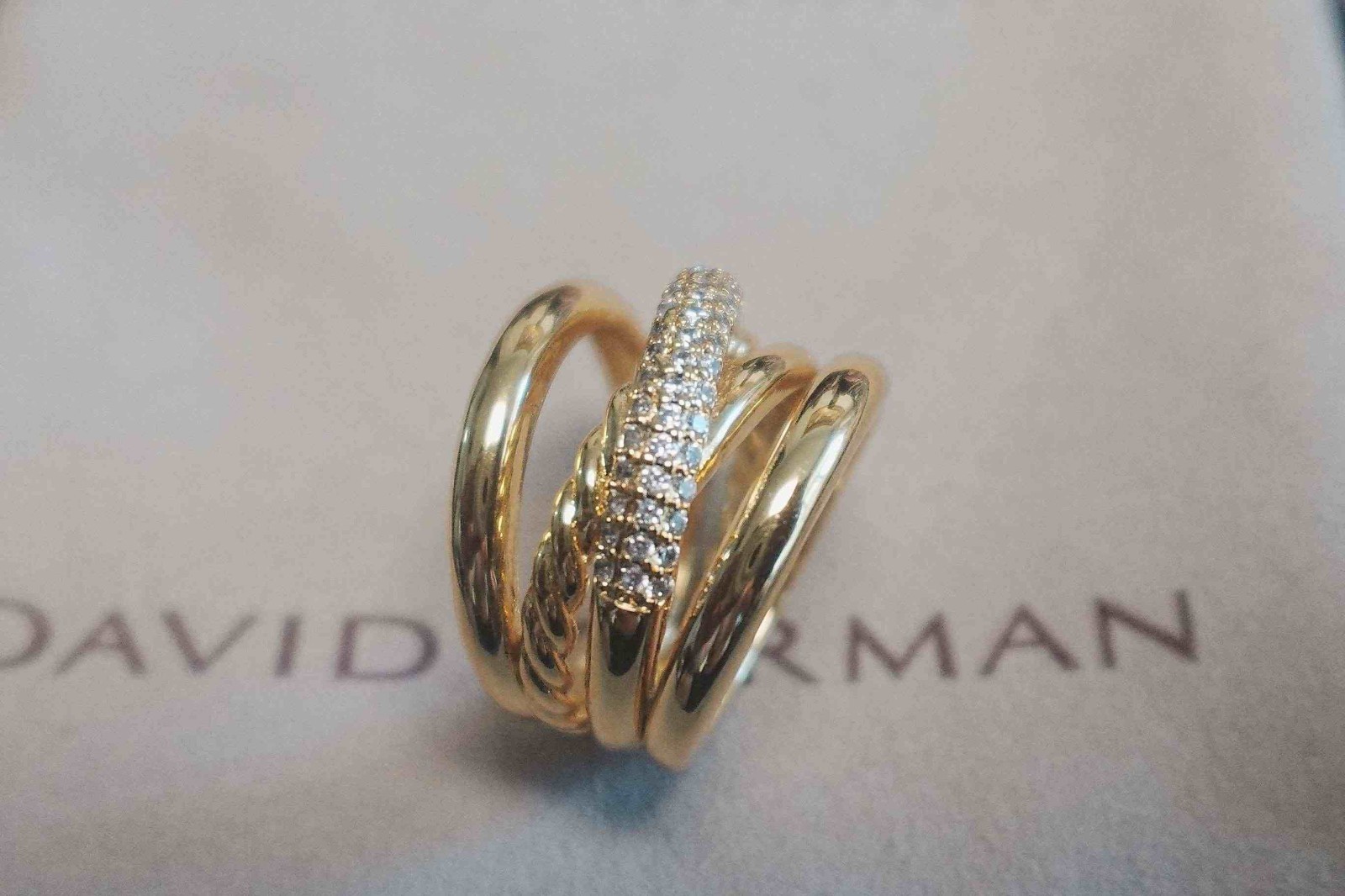 New&DavldYurman5Row&Crossover&Ring&18K&Yellow Gold Pavé Diamond US*8
