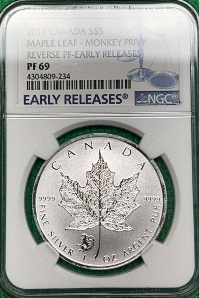 2016 Canada $5 Maple Leaf Monkey Privy Reverse Proof Early Release NGC PF 69